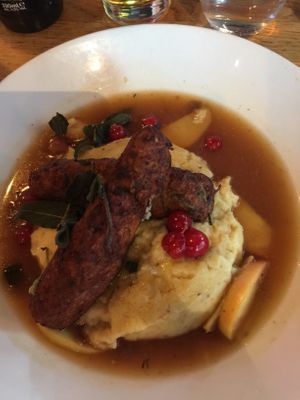 Apple sausages, f***ing delicious at Mildreds - Kings Cross in North London