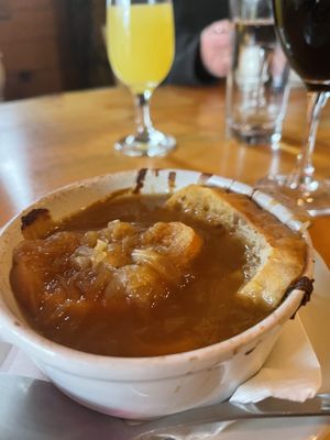 Vegan french onion soup  at La Guinguette in Black Mountain