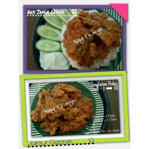 Ayam-keprek (vegan-spicy,hot,crispy fried mushroom) at Xing Fu Vegetarian Cafe in 