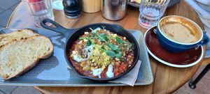 Vegan shakshuka and coffee at Kai Whakapai Cafe and Bar  in Wanaka