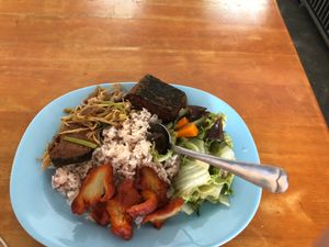 This plate cost 60b which included some extra mock meat  at Hongming Vegetarian Food in Krabi