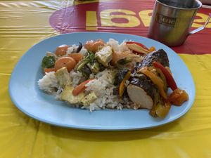 Vegan crab balls and soft tofu in seaweed  at Hongming Vegetarian Food in Krabi