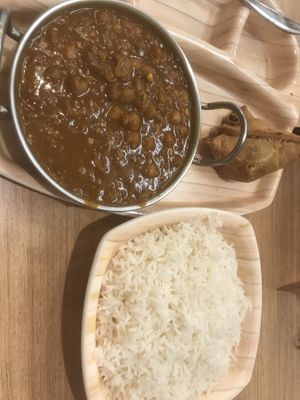 Channa masala with rice and samosa  at Mithaiwala - Manurewa in Auckland