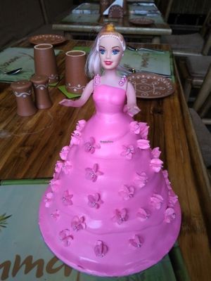 Barbie Doll Cake from Ammaji's in-house bakery - 100% eggless! Perfect for any girl's birthday! at Ammaji's Ayurvedic Restaurant in Vrindavan