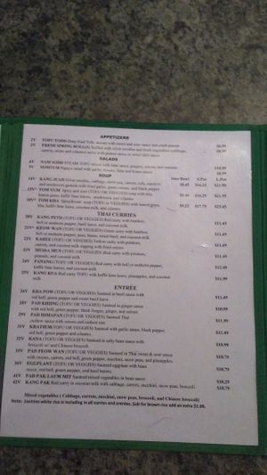 Vegan Menu  at Phuket Thai in Mount Shasta