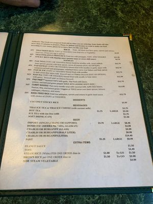 Vegan Menu at Phuket Thai in Mount Shasta