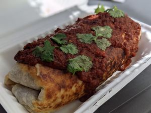 Enchiladas with vegan cheese and no sour cream at Poyo & the Sprout in St Johns