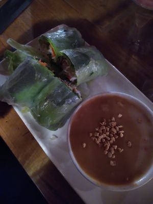 Vegetable summer rolls with peanut sauce at Pho in Cambridge