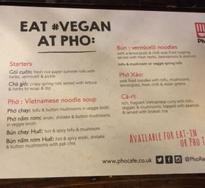 vegan menu!  at Pho in Cambridge