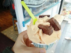 pea-not butter icecream with brownie chunks at Yorica in London