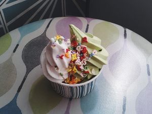 vanilla and matcha flavour with sprinkles at Yorica in London
