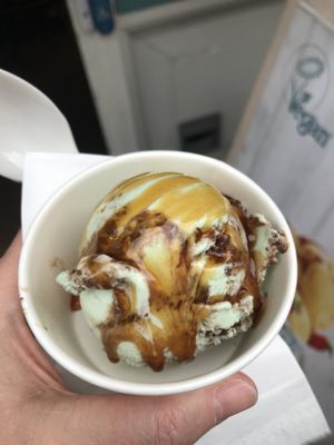 Mint chocolate ice cream with caramel sauce  at Yorica in London