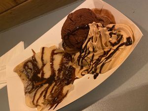 Chocolate ice cream, pancake HEAVEN. at Yorica in London