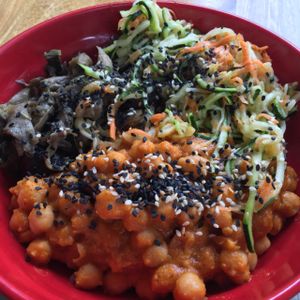 Chana Masala, mushrooms, zucchini, sesame seeds on brown rice! at The Pot - Calle 90 in Bogota