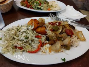 1/2 of the veggie platter (all vegan) at Peace Bakery & Deli in Austin