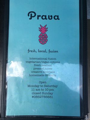Menu, January 2019 at Prava Bar in Koh Samui