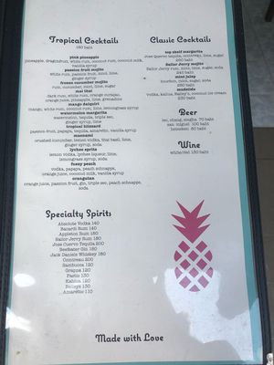 Menu, January 2019 at Prava Bar in Koh Samui