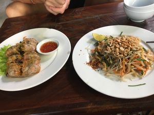 Spring rolls and pad Thai  at Am Vegetarian & Hideaway in Hoi An