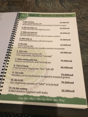 Menu  at Am Vegetarian & Hideaway in Hoi An