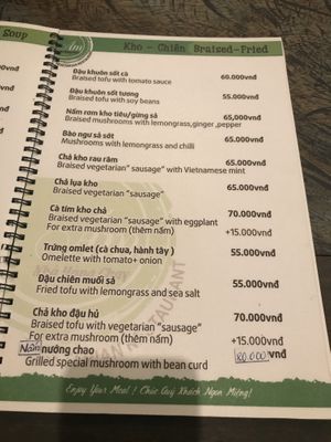 Menu at Am Vegetarian & Hideaway in Hoi An