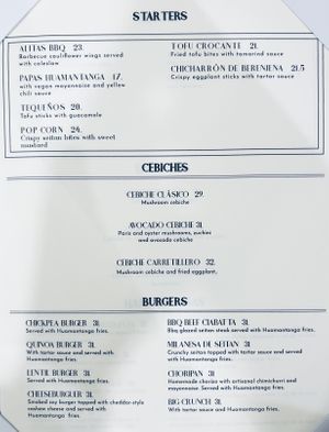 Menu as of April 2022, page one  at Seitan Urban Bistro in Lima