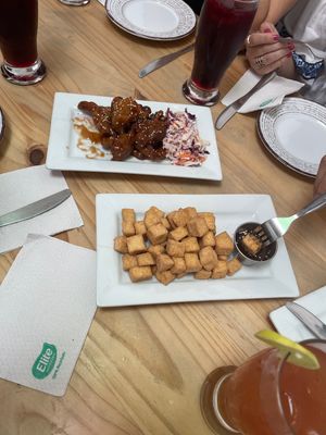 BBQ cauliflower wings plus crunchy tofu  at Seitan Urban Bistro in Lima