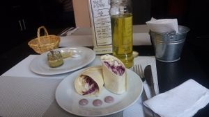 Tofu and purple cabbage wrap and camomile tea  at Seitan Urban Bistro in Lima