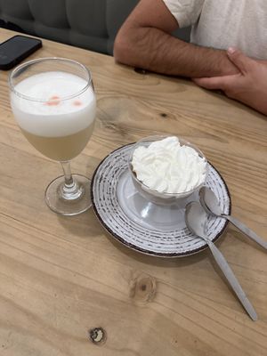 Vegan pisco sour with aquafaba and lemon custard/cake   at Seitan Urban Bistro in Lima