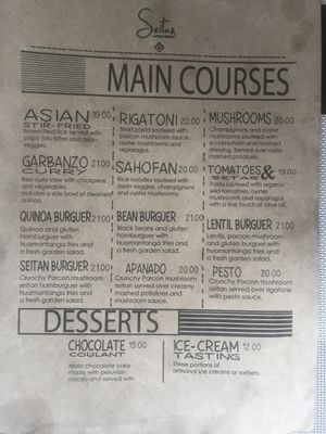Menu at Seitan Urban Bistro in Lima