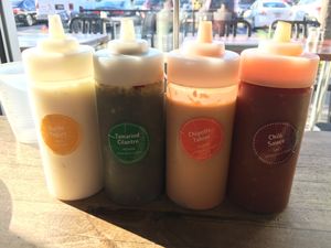 All sauces are clearly labeled ? 3 are vegan, all are vegetarian  at Dish N' Dash in Fremont