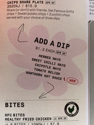 Dips are dairy free but not vegan.   at Grill'd in Maroochydore