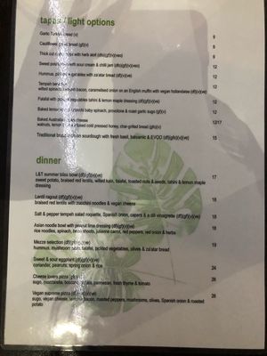 Tapas and dinner menu (ask for veg menu) at Lemon and Thyme in Mooloolaba