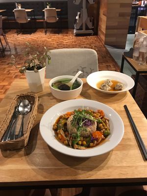 Kombu soup, dumplings and sweet & sour rice. at Real Food Mont Kiara in Kuala Lumpur