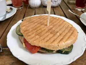 Hummus panini with fried vegetables  at Cafe Zuckerl in Bamberg
