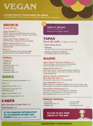 Vegan menu at Kino Lounge in Kettering, UK at Lounges - Kino Lounge in Kettering