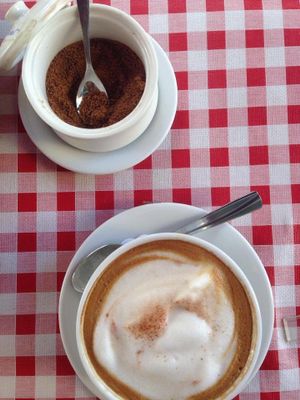 Cappuccino with soy milk and coconut sugar at Zen House in Berlin