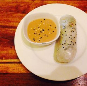 fresh spring-roll + peanut dip we got with the lunch menu  at Zen House in Berlin