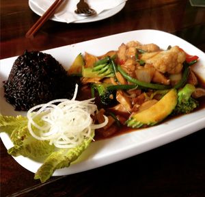 "Duck" with veggies in a garlic & chili sauce. at Zen House in Berlin