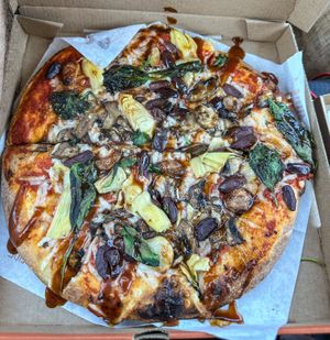 Vegan high rise dough with tons of toppings!  at Blaze Pizza in Rapid City