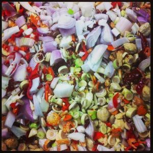 Laksa noodle soup ingredients at Ramen in Ghent