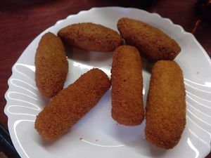 Croquettes / Pumpkink and leek + Boletus  at La Alpargata in Madrid