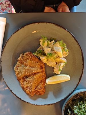 Oyster mushroom shnitzel at MADENITALY in Copenhagen