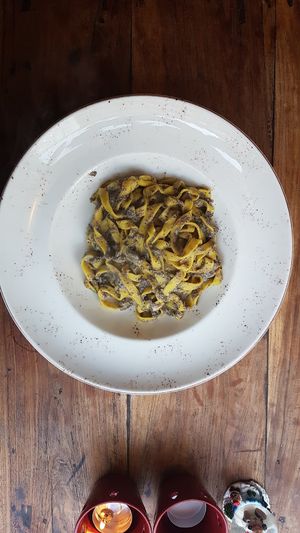 Pasta of the day. Fresh made tagliatelle with creamy mushrooms at MADENITALY in Copenhagen