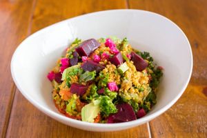 Green Kale Bowl with couscous, beets, and avocado at Maro's in Oakville