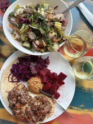 Fattoush salad; Bella and the beast; Chardonnay   at Maro's in Oakville
