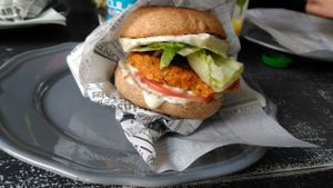 vegan - bean burger with homemade mayonnaise at Fresh Bistro Coffee in Pardubice