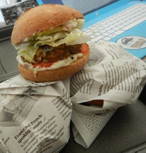 vegan burgers take-away 
quite good, but why so small ;c   at Fresh Bistro Coffee in Pardubice