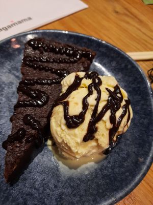 Chocolate orange cake with miso caramel ice cream at Wagamama - Ealing Broadway in West London