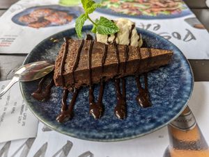 Chocolate orange cake with salted caramel miso ice cream at Wagamama - Ealing Broadway in West London