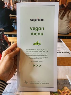 Vegan Menu (front) at Wagamama - Ealing Broadway in West London